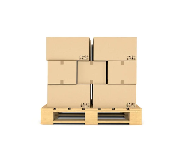 Renderização de várias caixas empilhadas uniformemente em uma palete de dois andares — Fotografia de Stock