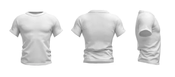3D representación de una camiseta blanca en forma de un torso masculino realista en la vista frontal, lateral y trasera . —  Fotos de Stock