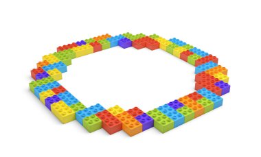 farklı birçok yapı bloklarının 3D Render Renkler kadar bir çukur yapma yan görünüm şeklinde yuvarlak.