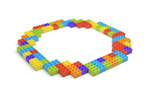 Representación 3d de muchos bloques de construcción en diferentes colores que componen una forma redonda hueca en vista lateral . — Foto de Stock