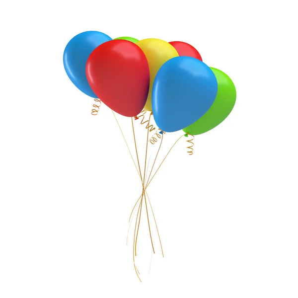 3d renderização de muitos balões coloridos amarrado junto com uma corda. Presentes e saudações . — Fotografia de Stock