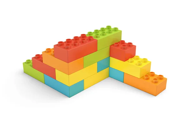 3d rendering of multi-colored toy bricks making up two-sided stairs on white background. — Stock Photo, Image