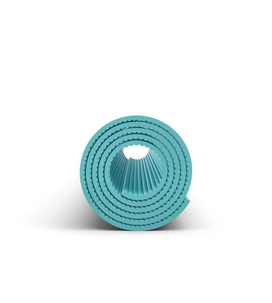 3d renderização de luz azul tapete de ioga para o exercício é enrolado até isolado no fundo branco — Fotografia de Stock
