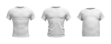 gerçekçi ince, beyaz bir T-shirt 3D render kas ve yağ şekil önünde görüntülemek beyaz arka plan üzerinde.