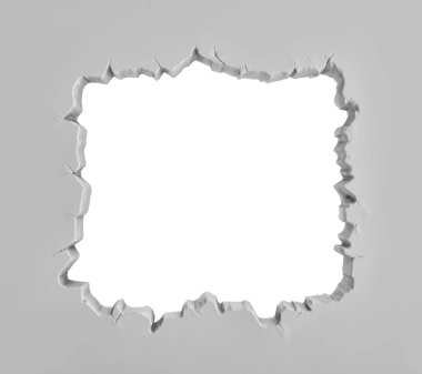 bir gri 3D render ile büyük bir kare keskin kenarlı delikli orta duvar sıva.