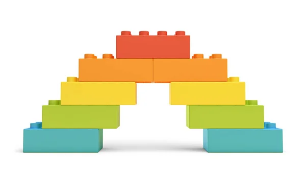 레인 보우 브리지를 만들기 멀티 컬러 장난감 블록의 3d 렌더링. — 스톡 사진