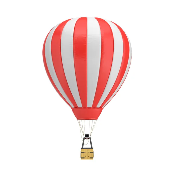 Rendering 3d di una mongolfiera rossa e bianca con cestino su sfondo bianco . — Foto Stock