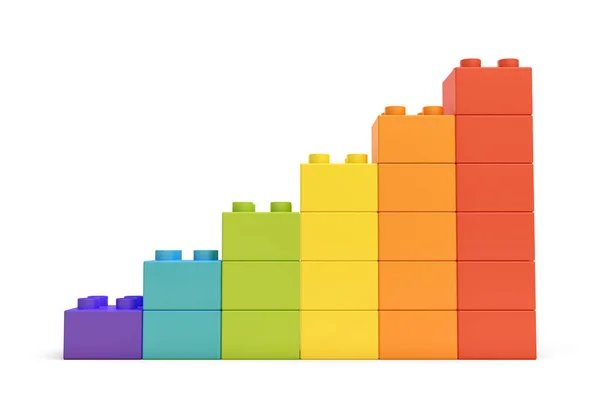 3d representación de escaleras de colores hechos de muchos ladrillos sobre fondo blanco . — Foto de Stock