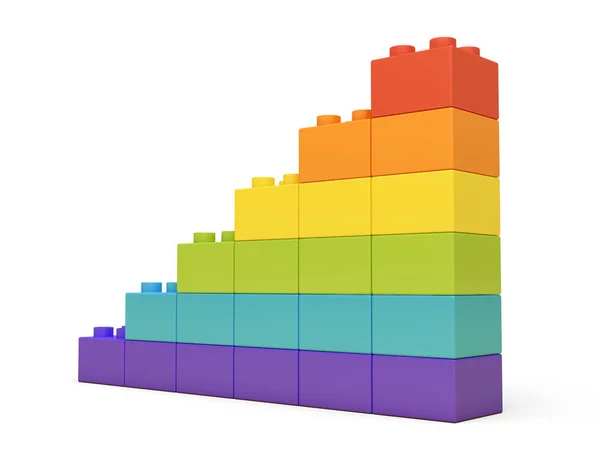 3d renderização de escadas coloridas feitas de muitos tijolos no fundo branco . — Fotografia de Stock
