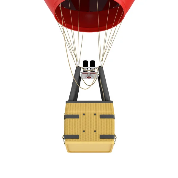 흰색 배경에 고립 된 가스 버너로 공기 풍선 바구니의 3d 렌더링. — 스톡 사진