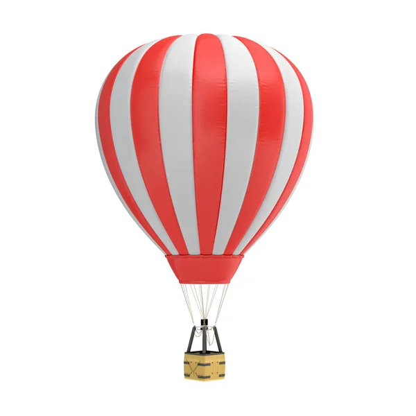 Beyaz zemin üzerine kırmızı ve beyaz sıcak hava balonu bir sepet ile 3D render. — Stok fotoğraf
