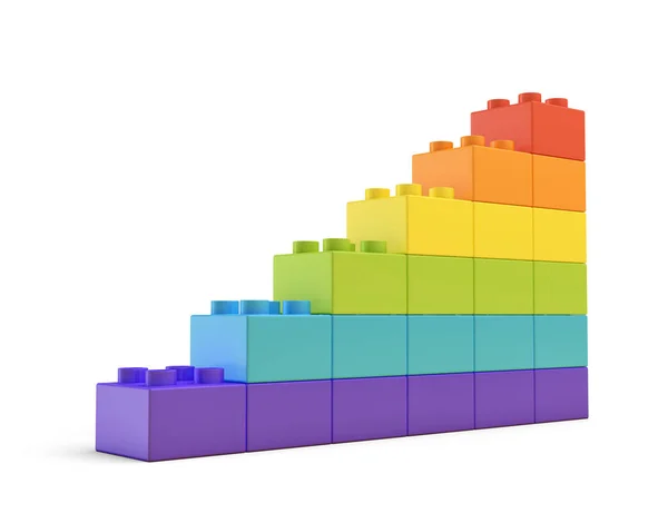 3d representación de escaleras de colores hechos de muchos ladrillos sobre fondo blanco . — Foto de Stock