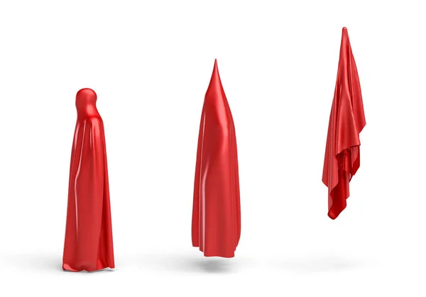 Renderowania 3D ludzkiej sylwetki objęte czerwonego sukna się w 3 etapach. — Zdjęcie stockowe
