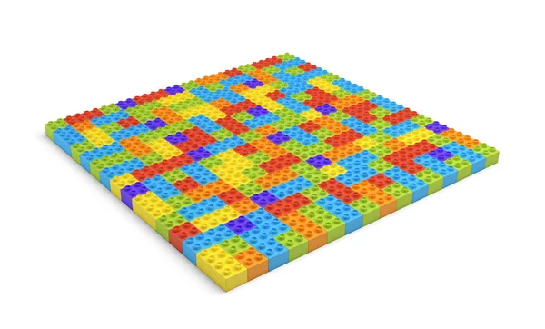 3D renderização de muitos blocos de brinquedos em cores diferentes, formando uma grande forma quadrada — Fotografia de Stock