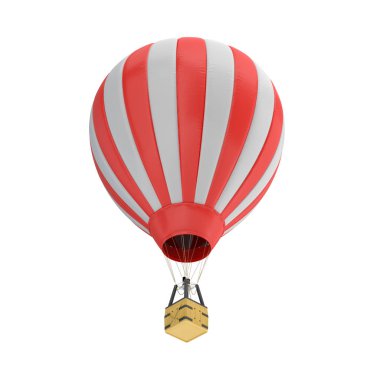 beyaz zemin üzerine kırmızı ve beyaz sıcak hava balonu bir sepet ile 3D render.