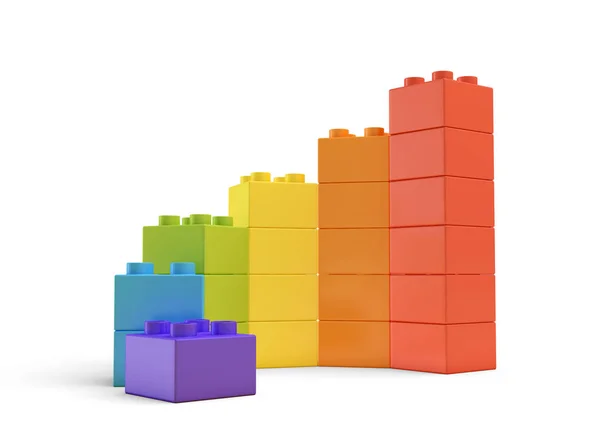 3D візуалізація різнокольорових іграшкових блоків, що складають спіральні сходи . — стокове фото