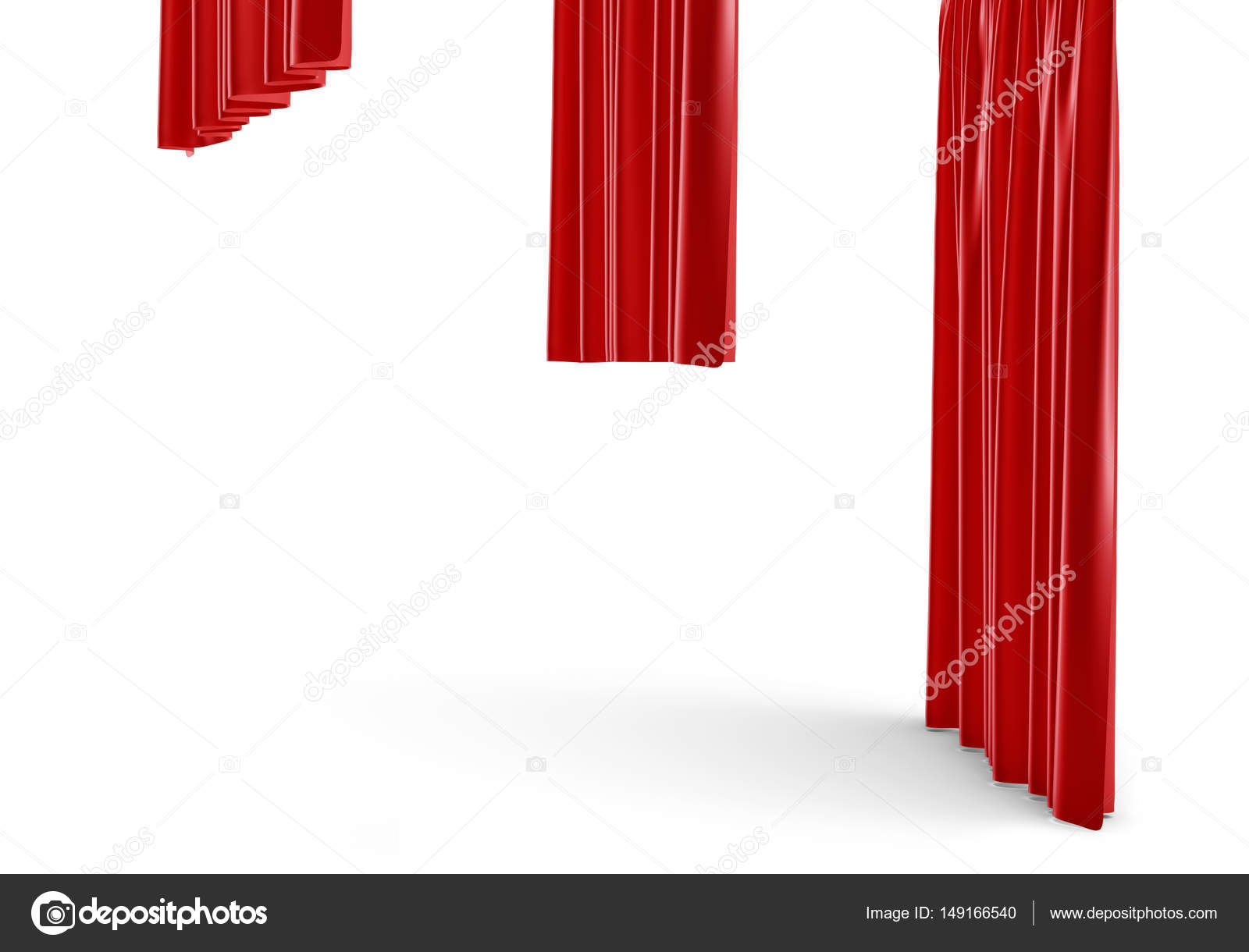 rendu 3D d\'un trois rideaux de satin rouge de taille différente sont ... rendu 3D d\'un trois rideaux de satin rouge de taille différente sont ...