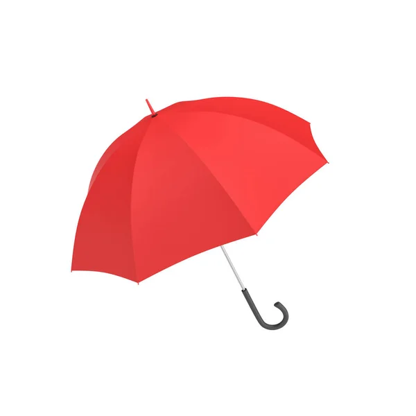 Rendu 3d d'un parapluie rouge ouvert avec une poignée incurvée noire isolée sur fond blanc . — Photo