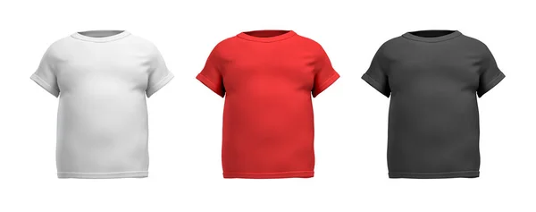 Representación 3d de tres camisetas masculinas en vista frontal realista del torso gordo en colores blanco, rojo y negro . — Foto de Stock