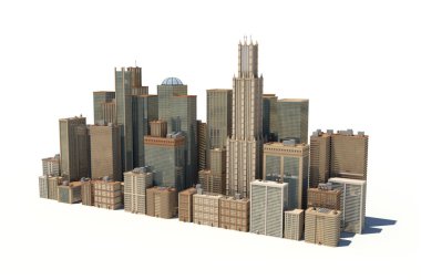 bir şehir manzarası ofis binaları ve beyaz arka plan üzerinde izole gökdelenler ile 3D render.