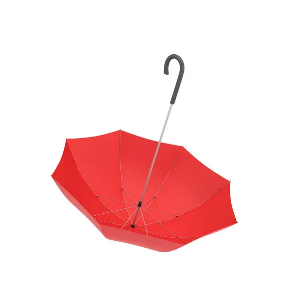 3D-leképezés egy nyitott piros esernyő, egy fekete görbe fogantyú elszigetelt fehér background. — Stock Fotó