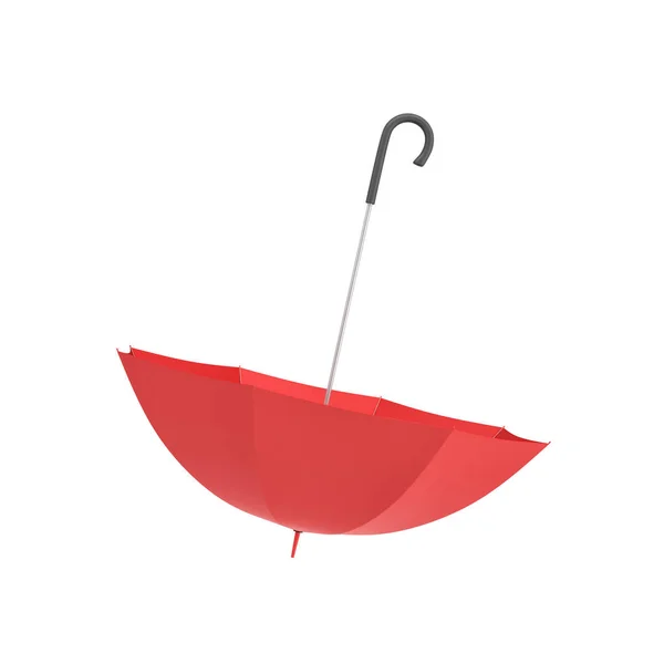 Rendu 3d d'un parapluie rouge ouvert avec une poignée incurvée noire isolée sur fond blanc . — Photo