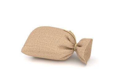 Beyaz arka plan üzerinde izole çuval bezi para çantasını 3D render.