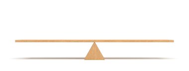 3d rendering of a wooden plank balancing on a wooden triangle isolated on white background. clipart