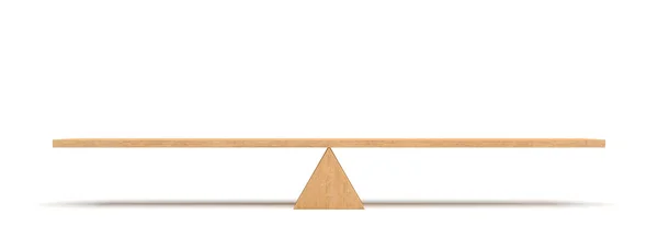 Representación 3d de un tablón de madera que equilibra sobre un triángulo de madera aislado sobre fondo blanco . — Foto de Stock