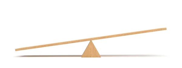 3d rendering of a light wooden seesaw with the left side leaning to the ground on white background. — Stock Photo, Image
