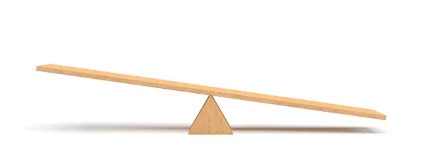 3d rendering of a light wooden seesaw with the right side leaning to the ground on white background. — Stock Photo, Image