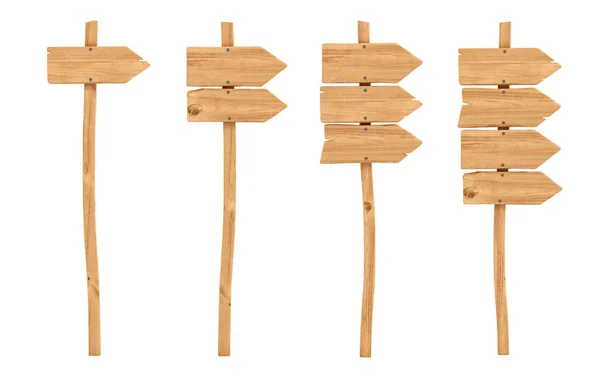 Rendu 3d d'un panneau de signalisation en bois avec une, deux, trois et quatre flèches directionnelles attachées . — Photo
