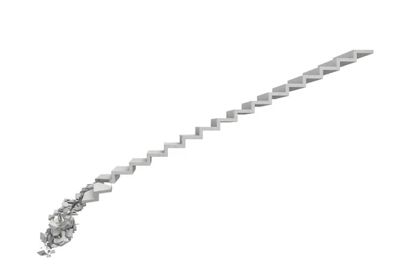 3d renderização de uma longa escada de pedra cinza com vários passos quebrados em sua base no fundo branco . — Fotografia de Stock