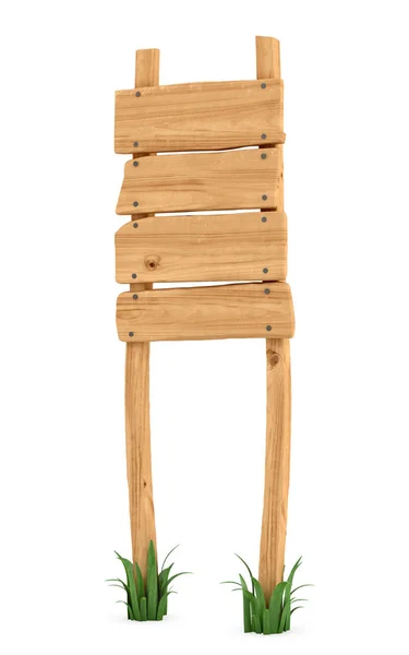 3d representación de un poste de madera con cuatro tableros cuadrados para información . —  Fotos de Stock