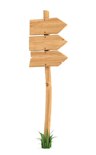3D-weergave van een houten paal met gras op de basis en drie pijlen aan de bovenkant. — Stockfoto