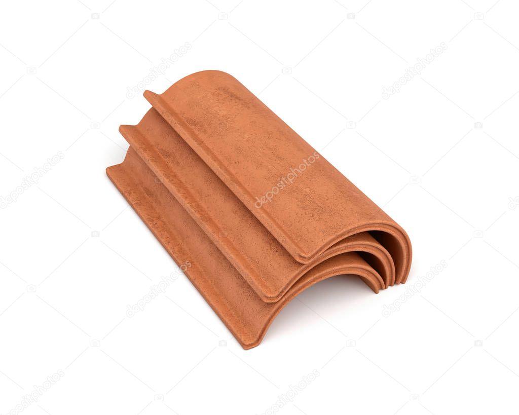 3d rendering of a small group roof tile lying in front view isolated on white background.