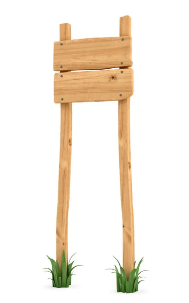 3d representación de un poste de madera con dos tableros cuadrados para la información . —  Fotos de Stock