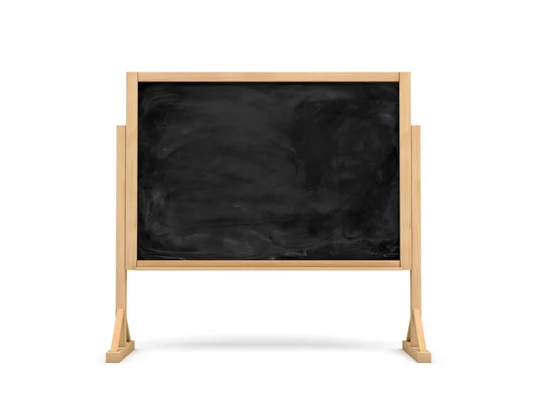 3d representación de un rectángulo negro pizarra de la escuela sobre un soporte de madera aislado sobre fondo blanco . — Foto de Stock