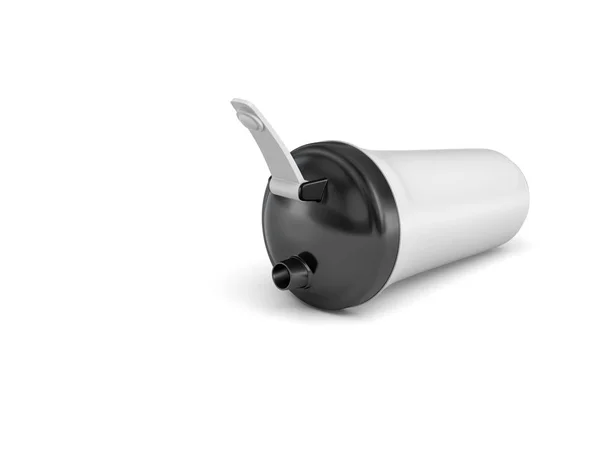 3d rendering of a white shaker with a black cap lying on its side on white background. — Stock Photo, Image