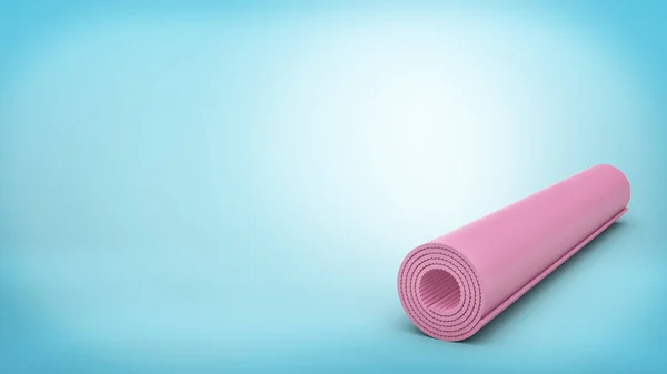 Bir pembe yoga paspas 3D render kapalı ve üzerinde mavi arka plan yalan depolama için yerleştirilmiştir. — Stok fotoğraf