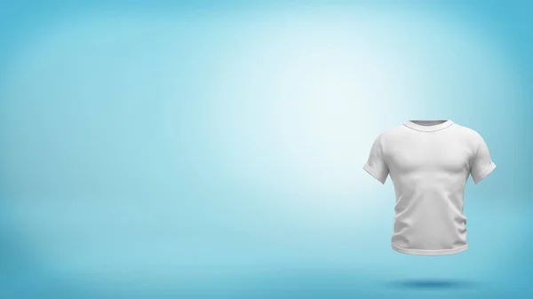 3D representación de blanco realista forma de camiseta con torso muscular flotando sobre fondo azul . —  Fotos de Stock