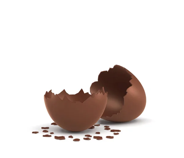 3D visszaadás-ból egy üreges csokitojás repedt, felét a fehér háttér. — Stock Fotó