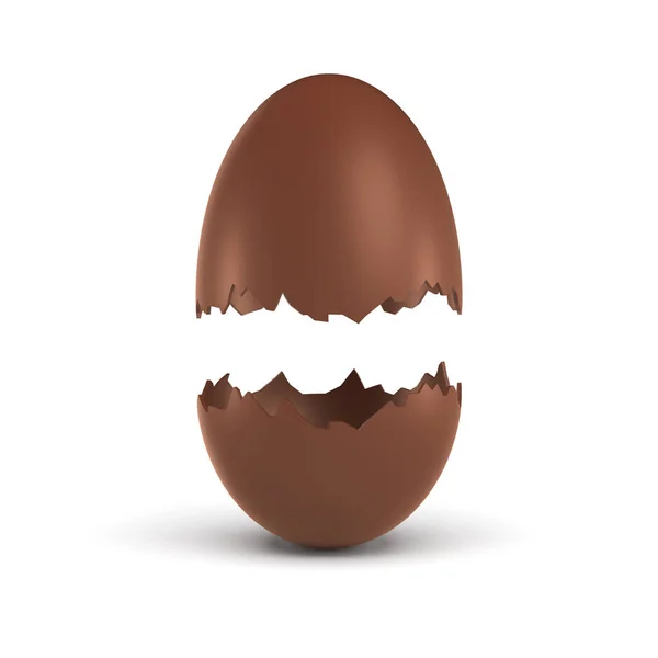 Içi boş bir çikolata yumurta ile her diğer asılı iki parçayı orta yarısında kırık 3D render. — Stok fotoğraf