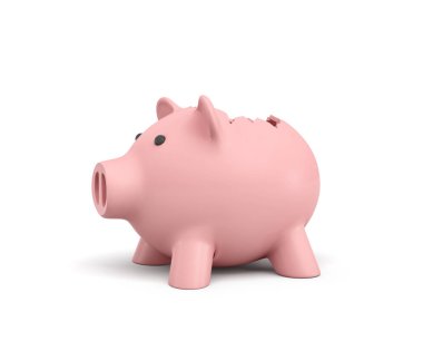 bir pembe seramik kumbara beyaz arka plan üzerinde kırık bir top ile 3D render.