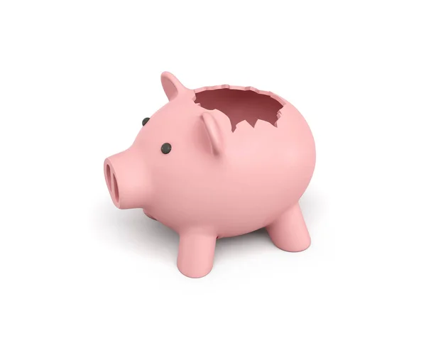 3D-Rendering eines rosa Keramik-Sparschweins mit gebrochenem Deckel auf weißem Hintergrund. — Stockfoto