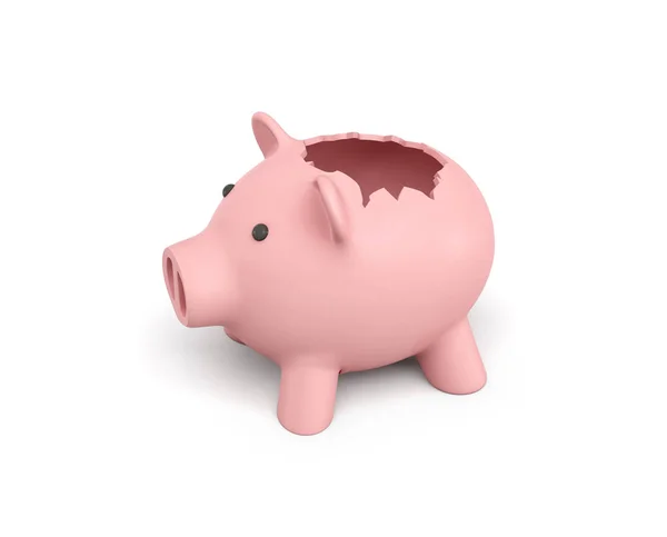 3D visszaadás-ból egy rózsaszín kerámia piggy bank egy törött felső, fehér háttér. — Stock Fotó