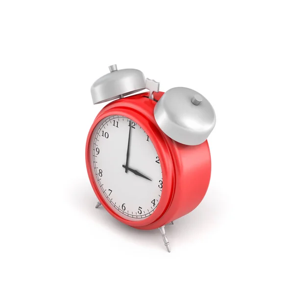 Τρισδιάστατη απεικόνιση του ένα κόκκινο ρετρό ρολόι-ξυπνητήρι με διπλά μεταλλικά κουδούνια που απομονώνονται σε λευκό φόντο. — Φωτογραφία Αρχείου
