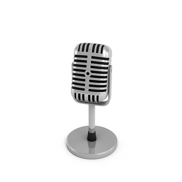 3d rendering of a silver metal retro tabletop microphone with a round base. — Stock Photo, Image