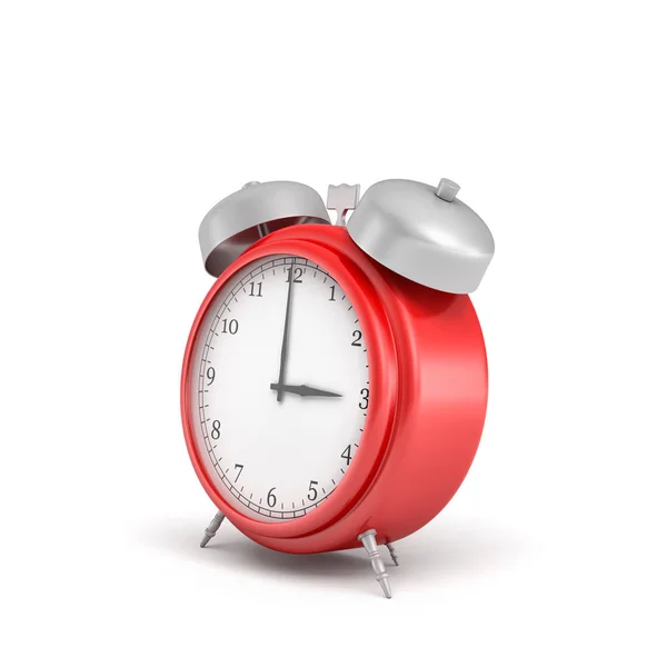 3d representación de un reloj despertador vintage rojo con doble campanas metálicas aisladas sobre fondo blanco . — Foto de Stock