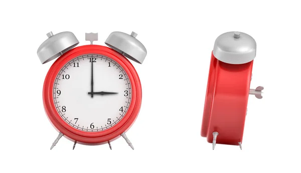 3d representación de un reloj despertador vintage rojo con doble campanas metálicas aisladas sobre fondo blanco . —  Fotos de Stock